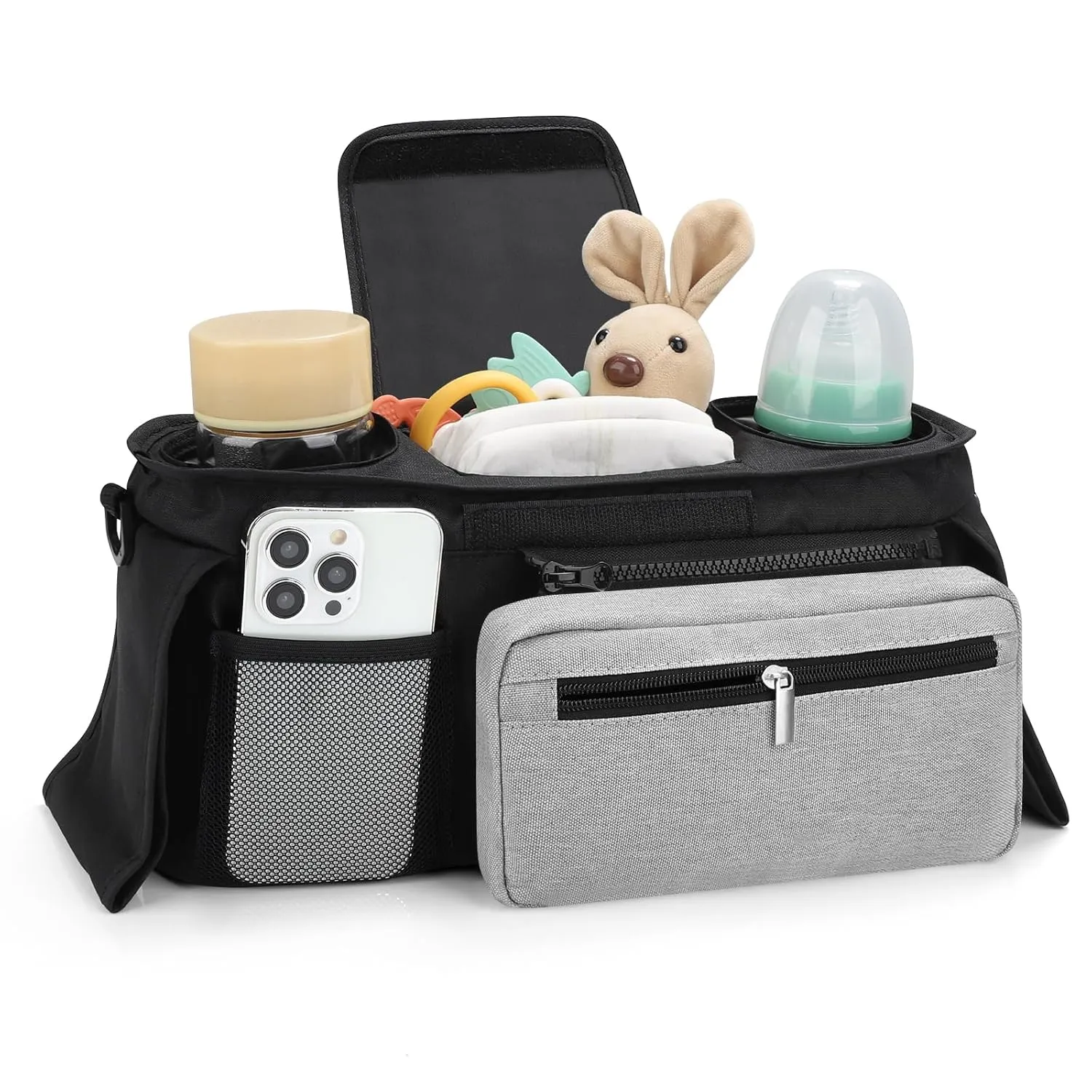 Accmor Universal Stroller Organizer with Insulated Cup Holder Detachable Phone Bag and Shoulder Strap, Stroller Bag Caddy Organizer Accessories Fits for Uppababy, Baby Jogger, Britax Strollers