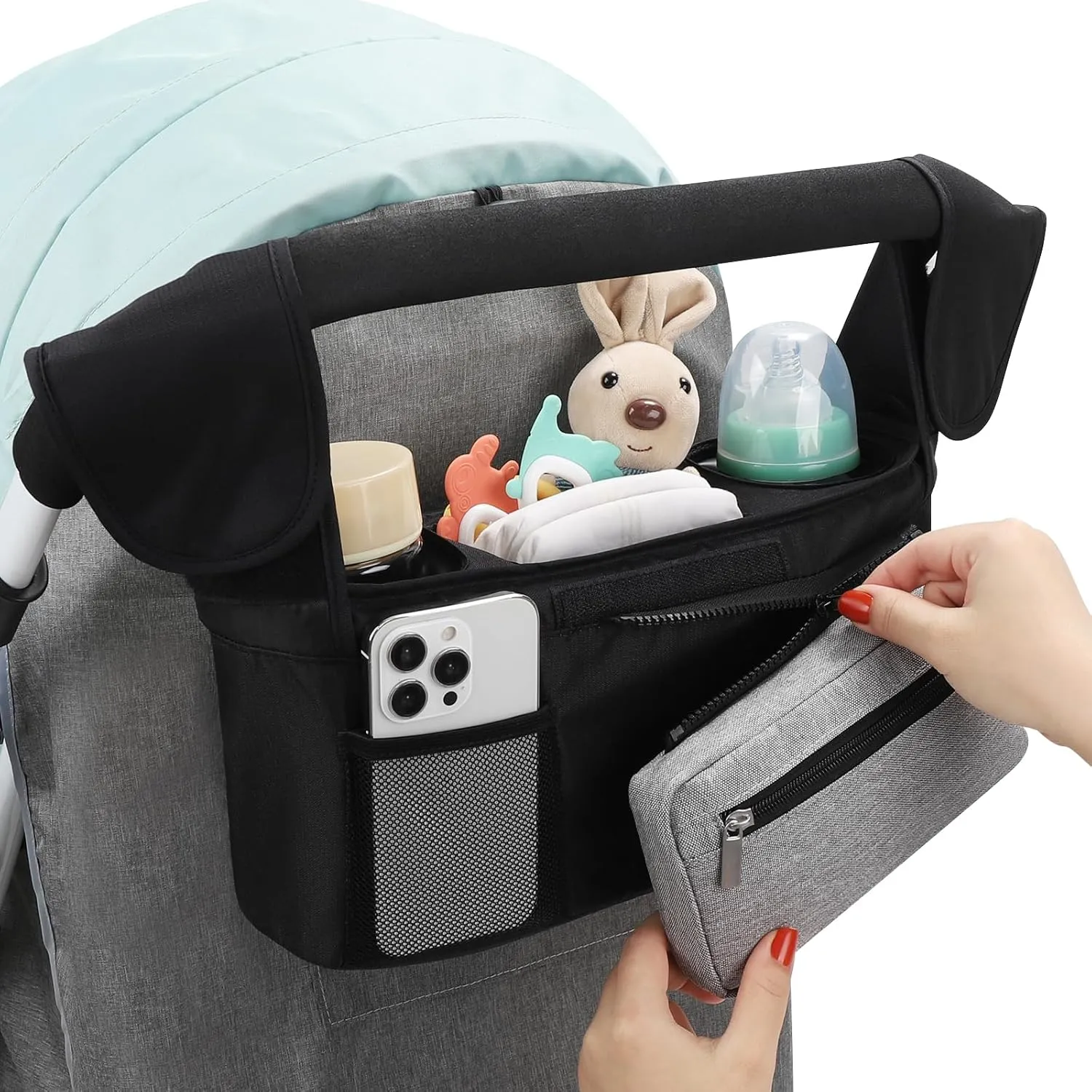 Accmor Universal Stroller Organizer with Insulated Cup Holder Detachable Phone Bag and Shoulder Strap, Stroller Bag Caddy Organizer Accessories Fits for Uppababy, Baby Jogger, Britax Strollers