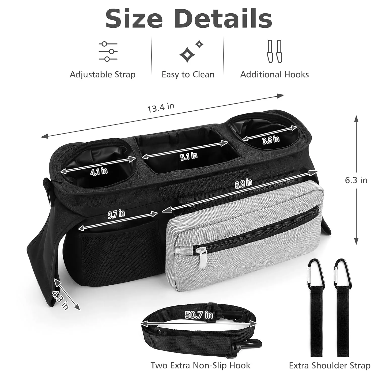 Accmor Universal Stroller Organizer with Insulated Cup Holder Detachable Phone Bag and Shoulder Strap, Stroller Bag Caddy Organizer Accessories Fits for Uppababy, Baby Jogger, Britax Strollers