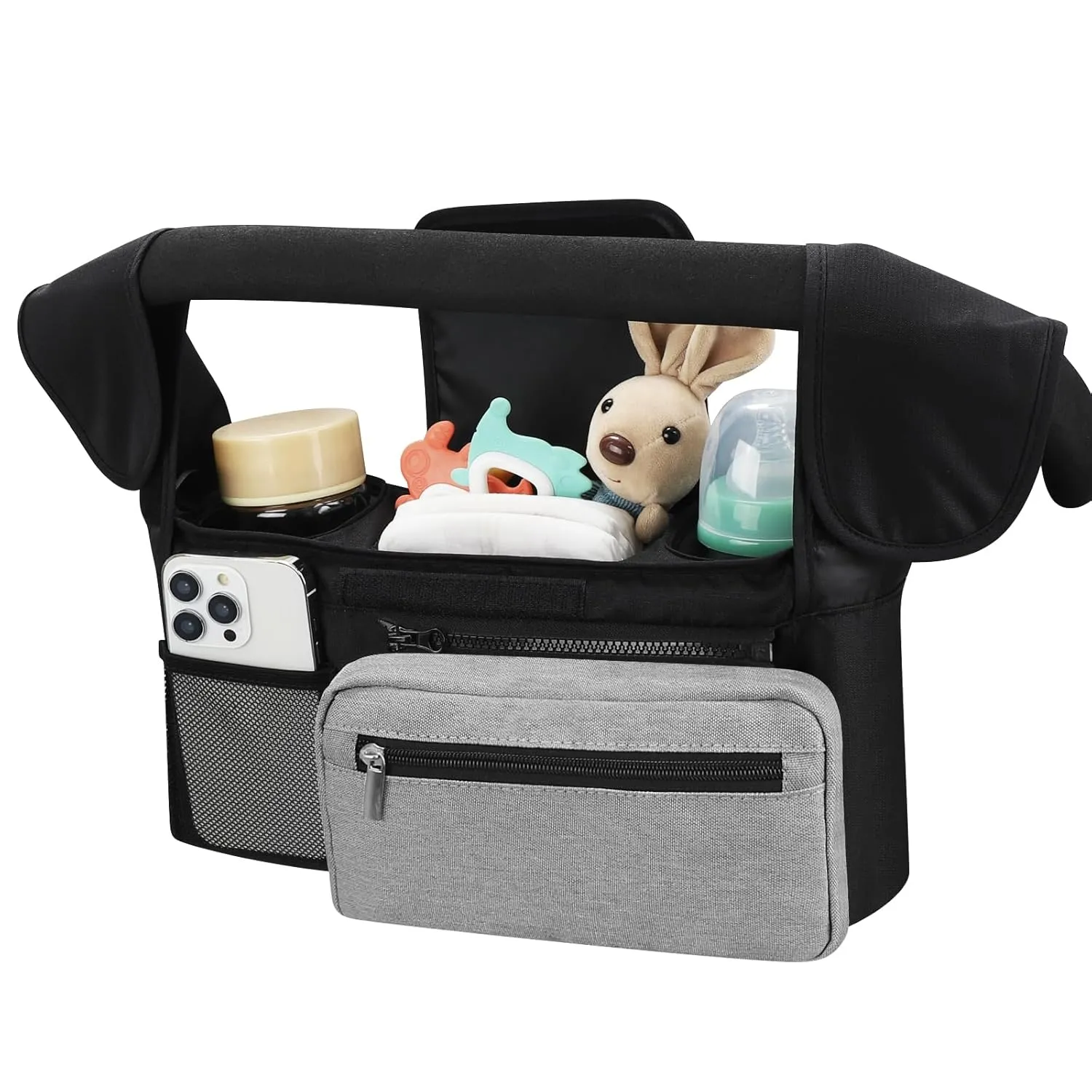 Accmor Universal Stroller Organizer with Insulated Cup Holder Detachable Phone Bag and Shoulder Strap, Stroller Bag Caddy Organizer Accessories Fits for Uppababy, Baby Jogger, Britax Strollers