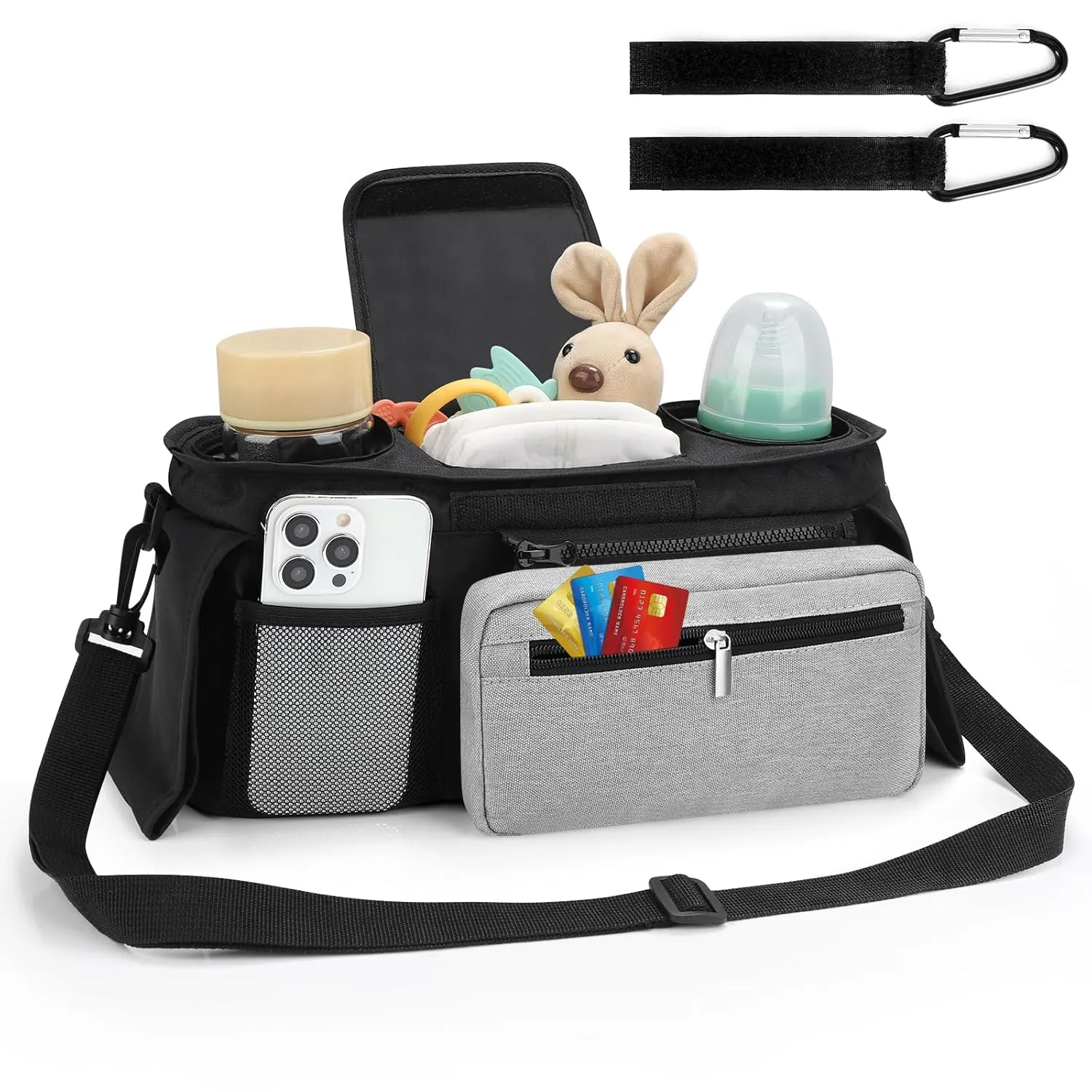 Accmor Universal Stroller Organizer with Insulated Cup Holder Detachable Phone Bag and Shoulder Strap, Stroller Bag Caddy Organizer Accessories Fits for Uppababy, Baby Jogger, Britax Strollers