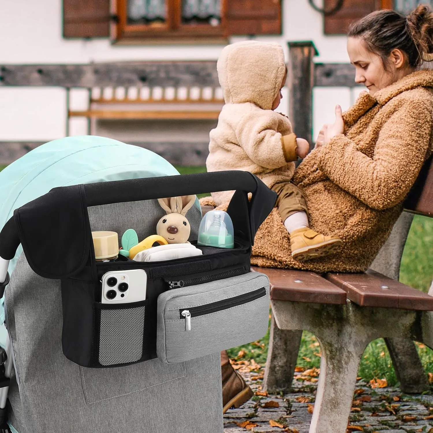 Accmor Universal Stroller Organizer with Insulated Cup Holder Detachable Phone Bag and Shoulder Strap, Stroller Bag Caddy Organizer Accessories Fits for Uppababy, Baby Jogger, Britax Strollers