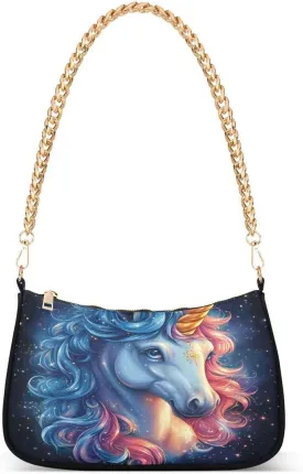 ALAZA Galaxy Unicorn Magic Chian Shoulder Bag Handbags Tote Mini Clutch Purse Hobo Bag with Zipper Closure for Women