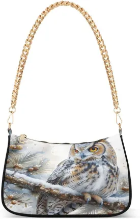 ALAZA Owl Branch Snow Chian Shoulder Bag Handbags Tote Mini Clutch Purse Hobo Bag with Zipper Closure for Women