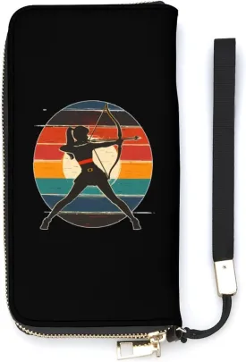 Archery Girl Archer Bow Vintage Sunset Women's Wristlet Wallet Long Slim Purse Card Holder Clutch Handbag