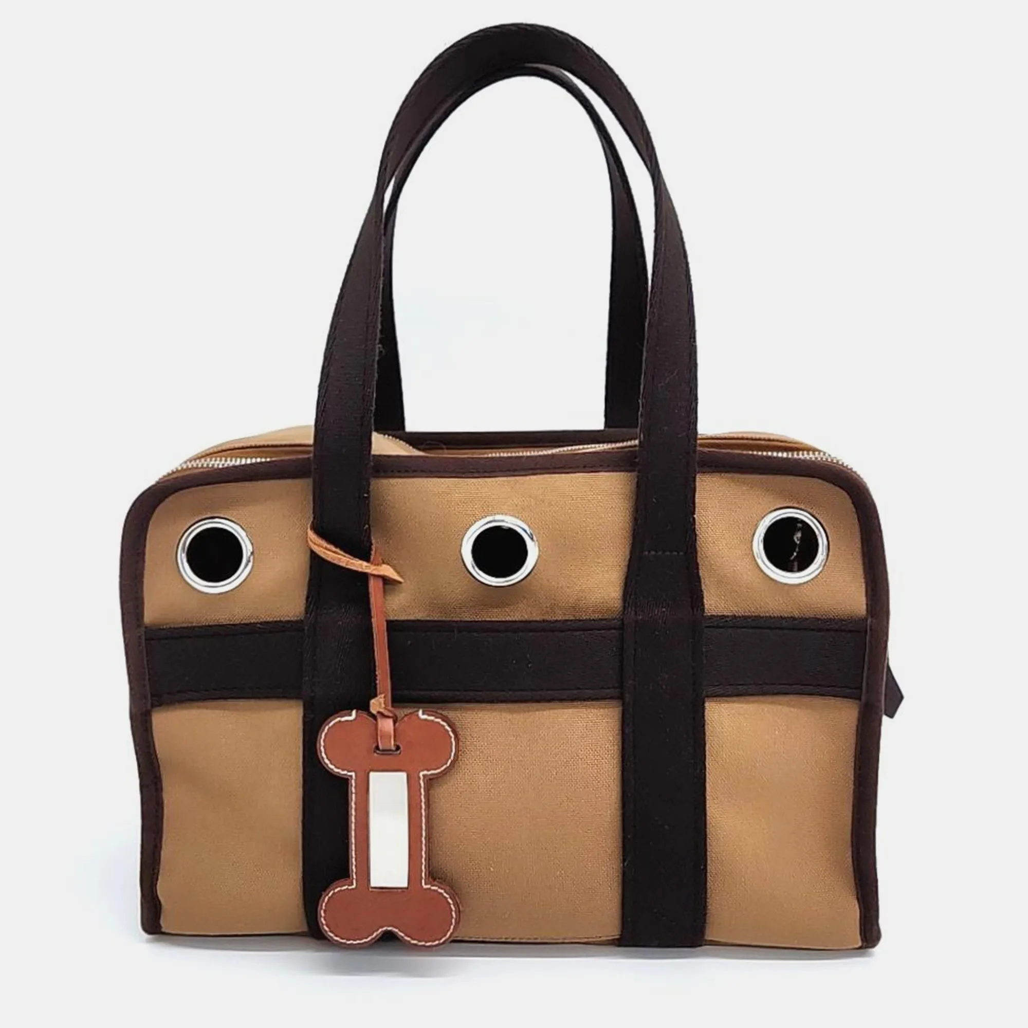 Beige/Brown Canvas Pet Carrying Bag