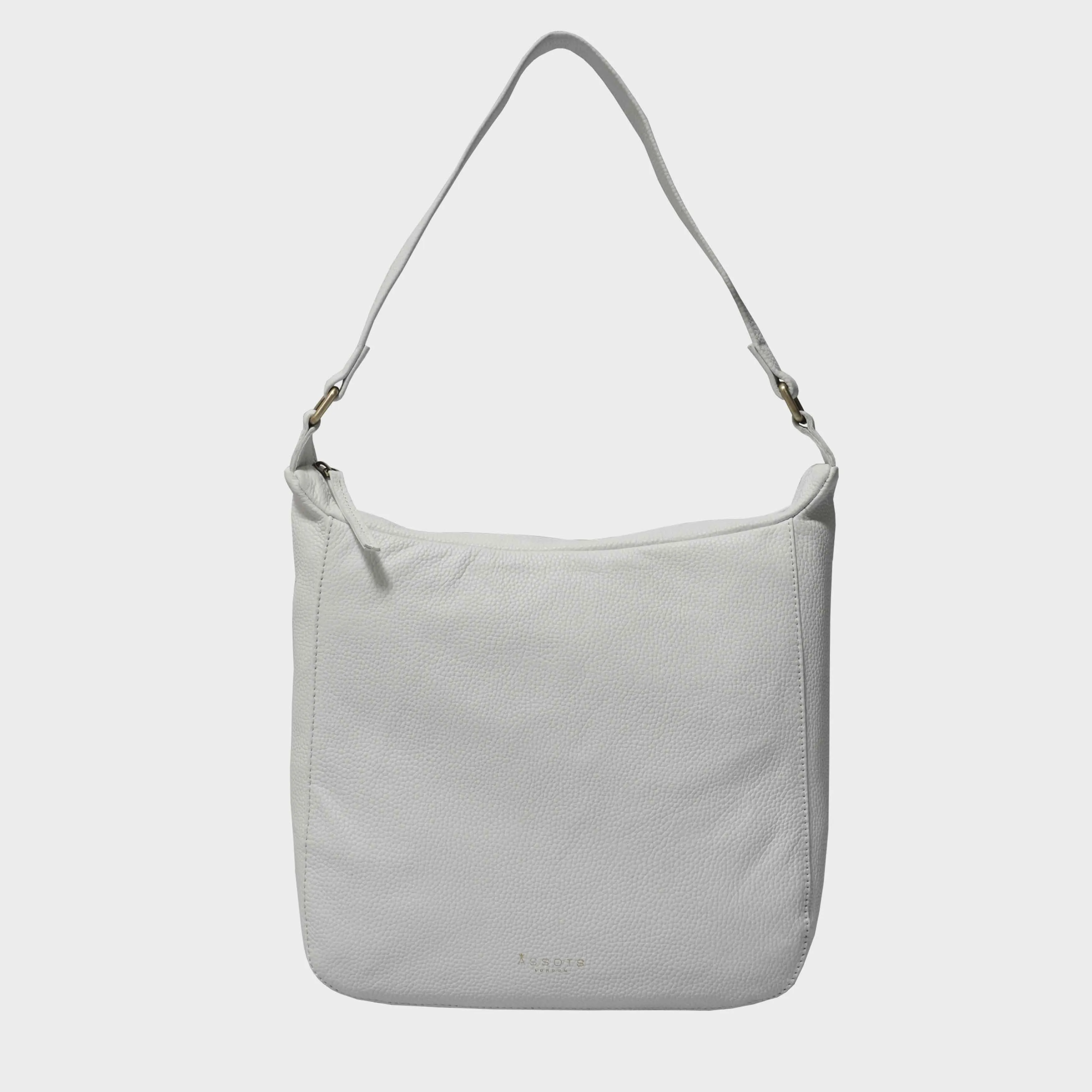 'BIANCA' White Pebble Grain Leather Slouchy Hobo Bag