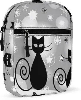 Black Cats Paws Snowflakes White Snow Adjustable Fanny Waist Pack Pouch, Waterproof Crossbody Runners Bag Wallet for Gym Hiking Fitness Women Men 6.1 x 2.2 x 7.9 inch