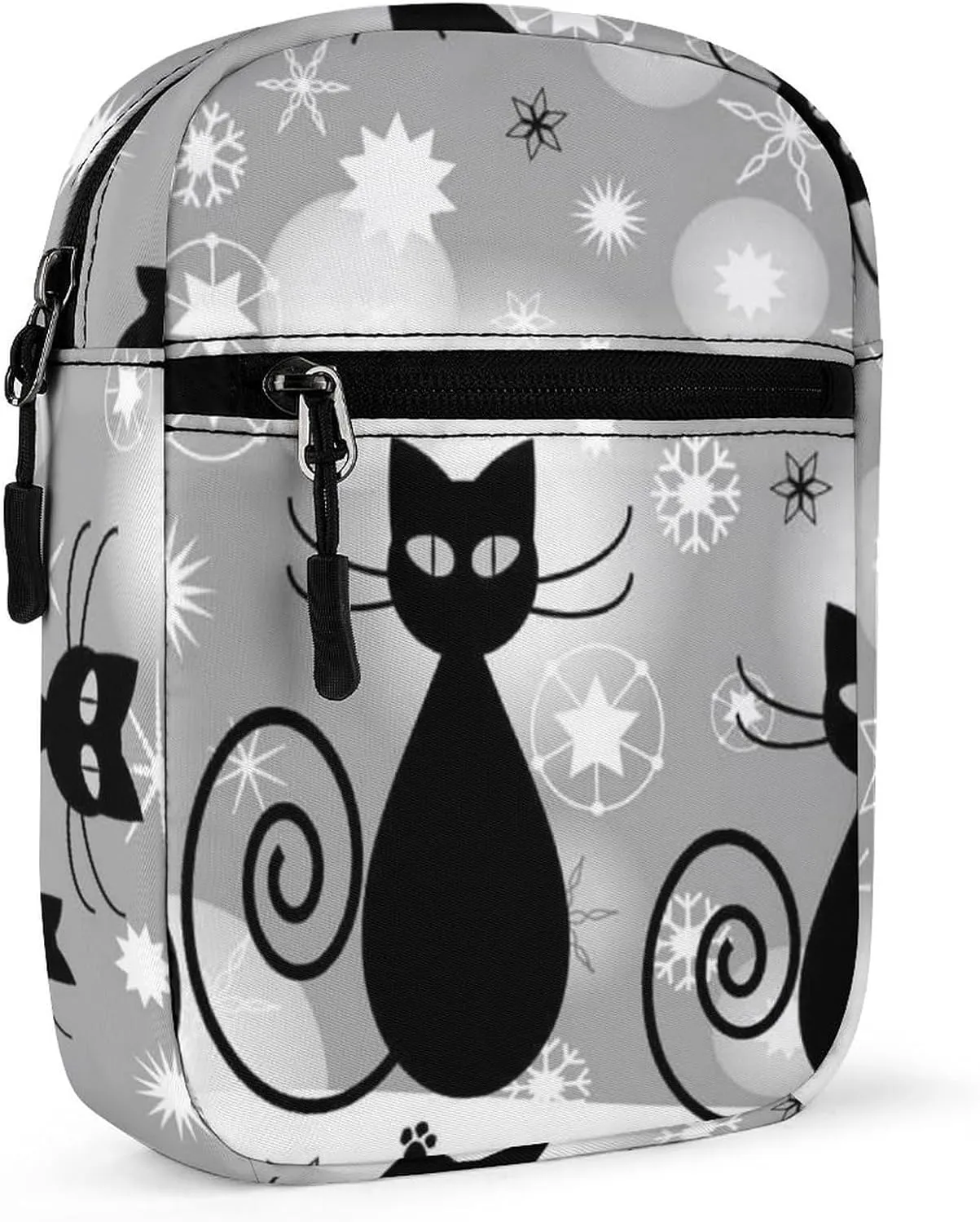 Black Cats Paws Snowflakes White Snow Adjustable Fanny Waist Pack Pouch, Waterproof Crossbody Runners Bag Wallet for Gym Hiking Fitness Women Men 6.1 x 2.2 x 7.9 inch