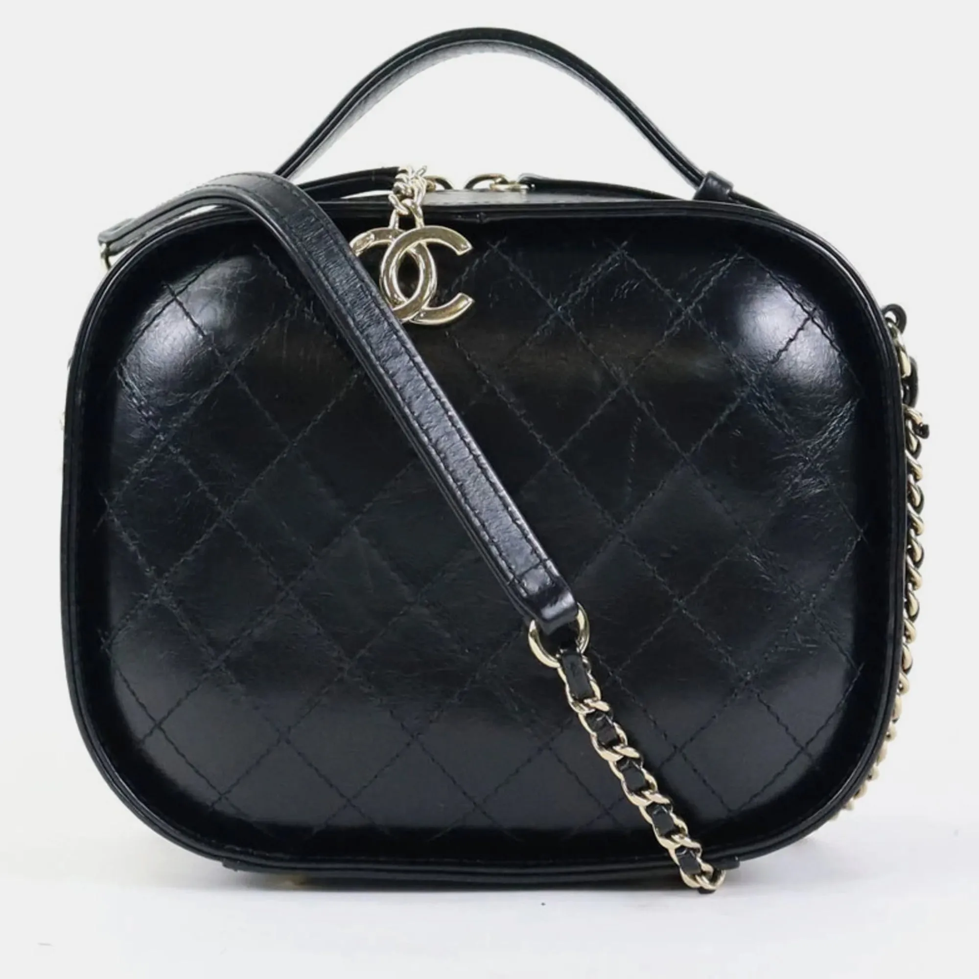 Black Leather Vanity Case Bag