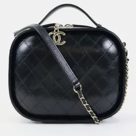 Black Leather Vanity Case Bag