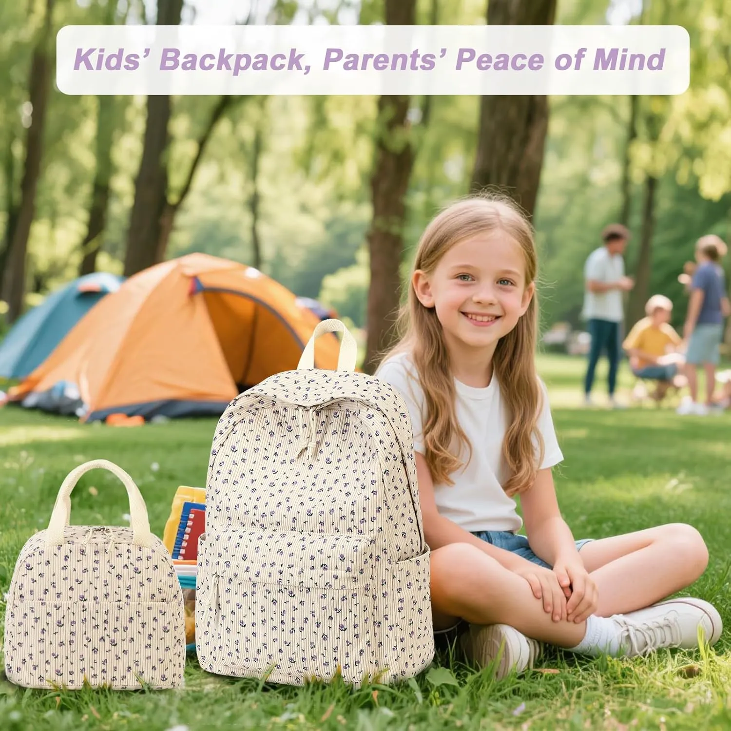 BTOOP School Backpack for Teens Large Corduroy Bookbag Lightweight Girls Boys Casual High School College 17 inch Laptop Travel Bag (B-Purple flower)