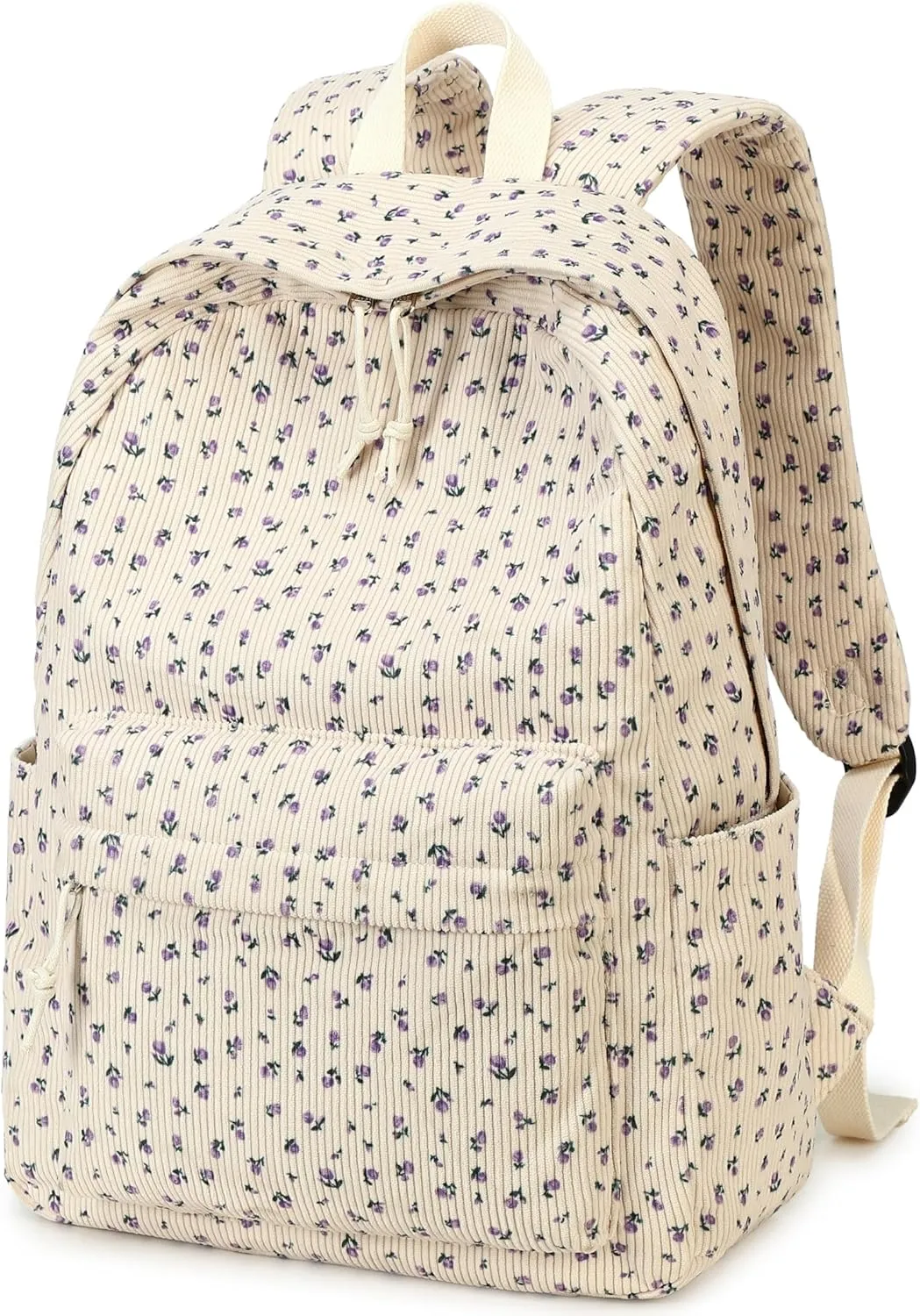 BTOOP School Backpack for Teens Large Corduroy Bookbag Lightweight Girls Boys Casual High School College 17 inch Laptop Travel Bag (B-Purple flower)