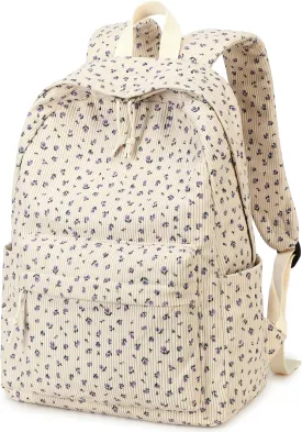 BTOOP School Backpack for Teens Large Corduroy Bookbag Lightweight Girls Boys Casual High School College 17 inch Laptop Travel Bag (B-Purple flower)