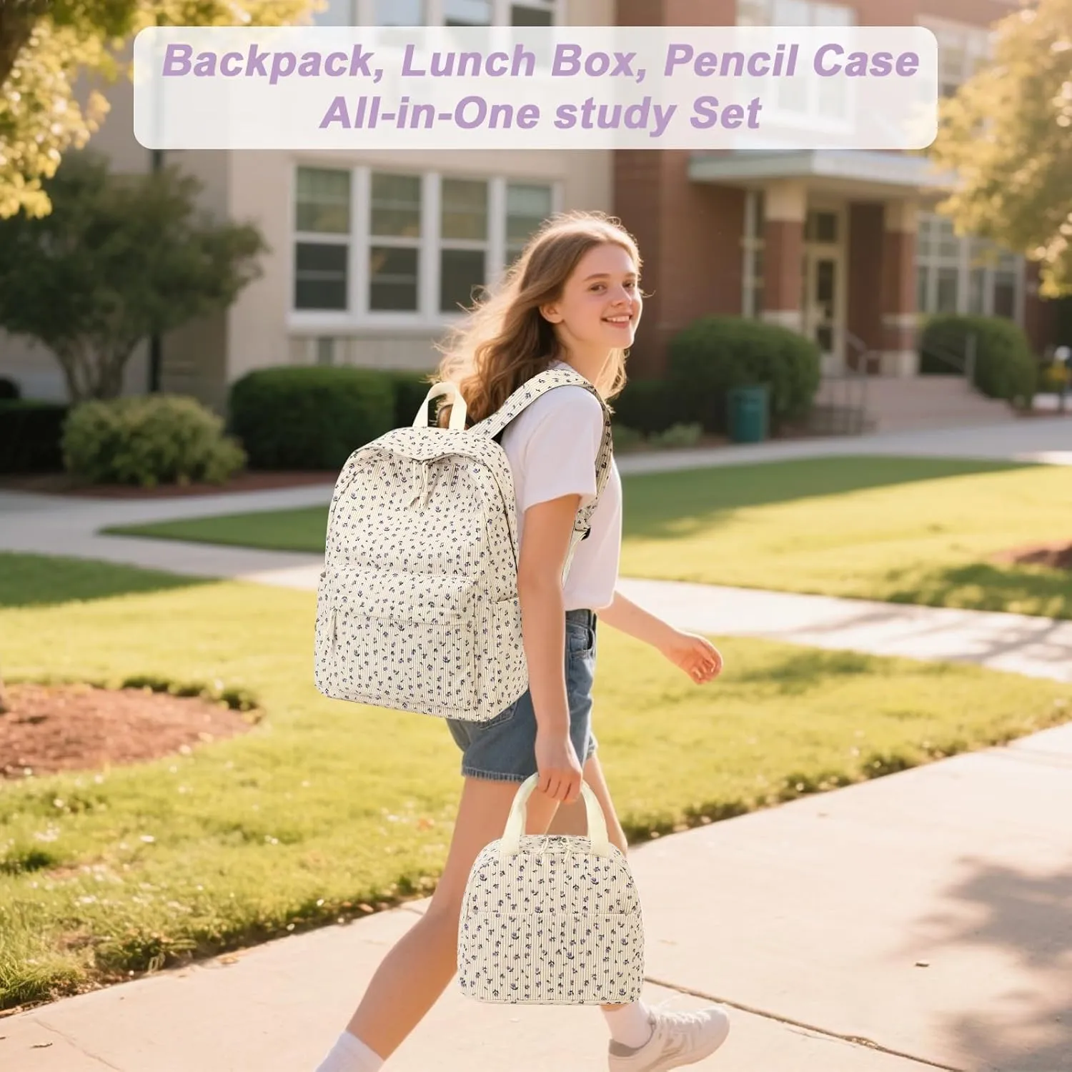 BTOOP School Backpack for Teens Large Corduroy Bookbag Lightweight Girls Boys Casual High School College 17 inch Laptop Travel Bag (B-Purple flower)