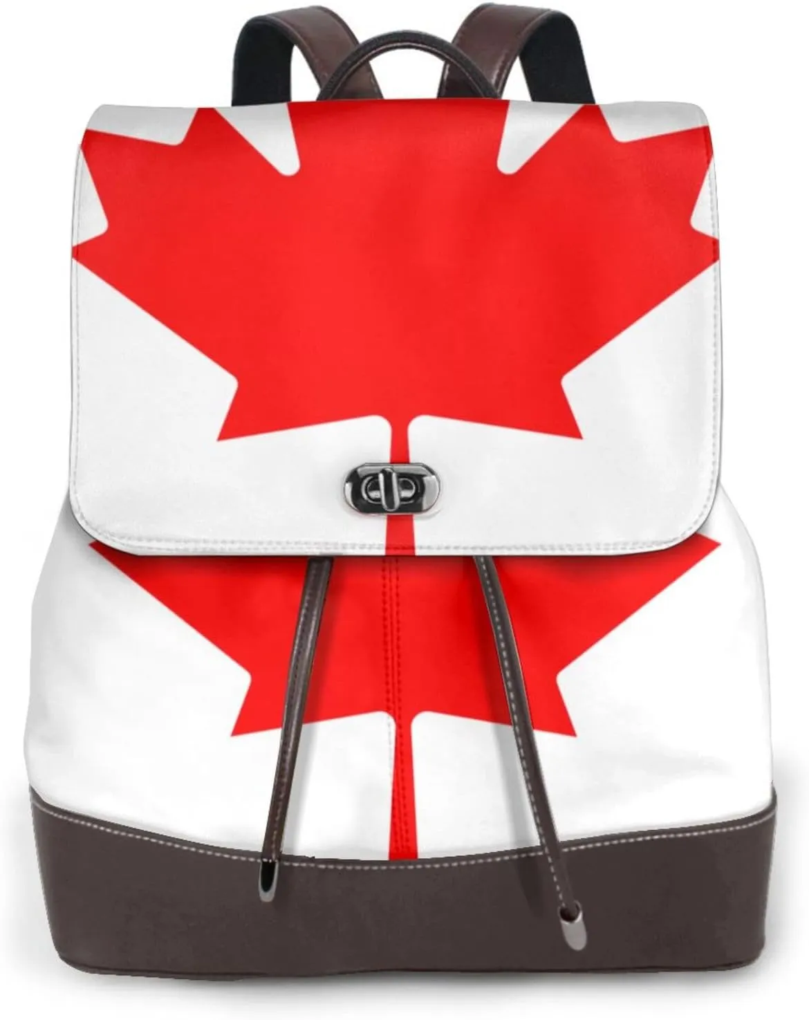 Canadian flag Print Women's PU Leather Backpack, Fashion, Work, Journey Daily Use - Chestnut Brown