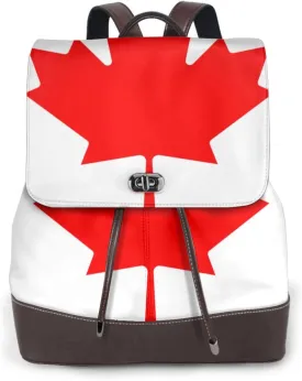 Canadian flag Print Women's PU Leather Backpack, Fashion, Work, Journey Daily Use - Chestnut Brown
