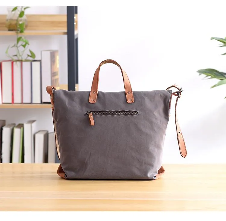 Canvas Leather Mens 13'' Khaki Side Bag Courier Bag Messenger Bag Black Shoulder Bag for Men