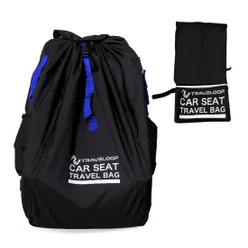 Car Seat Travel Bag for Airplane  Double-Closure Gate Check Bag for Car Seats with Padded Shoulder Straps, Rubberized Carrying Handle & Storage Pouch  18x18x34in (Blue)