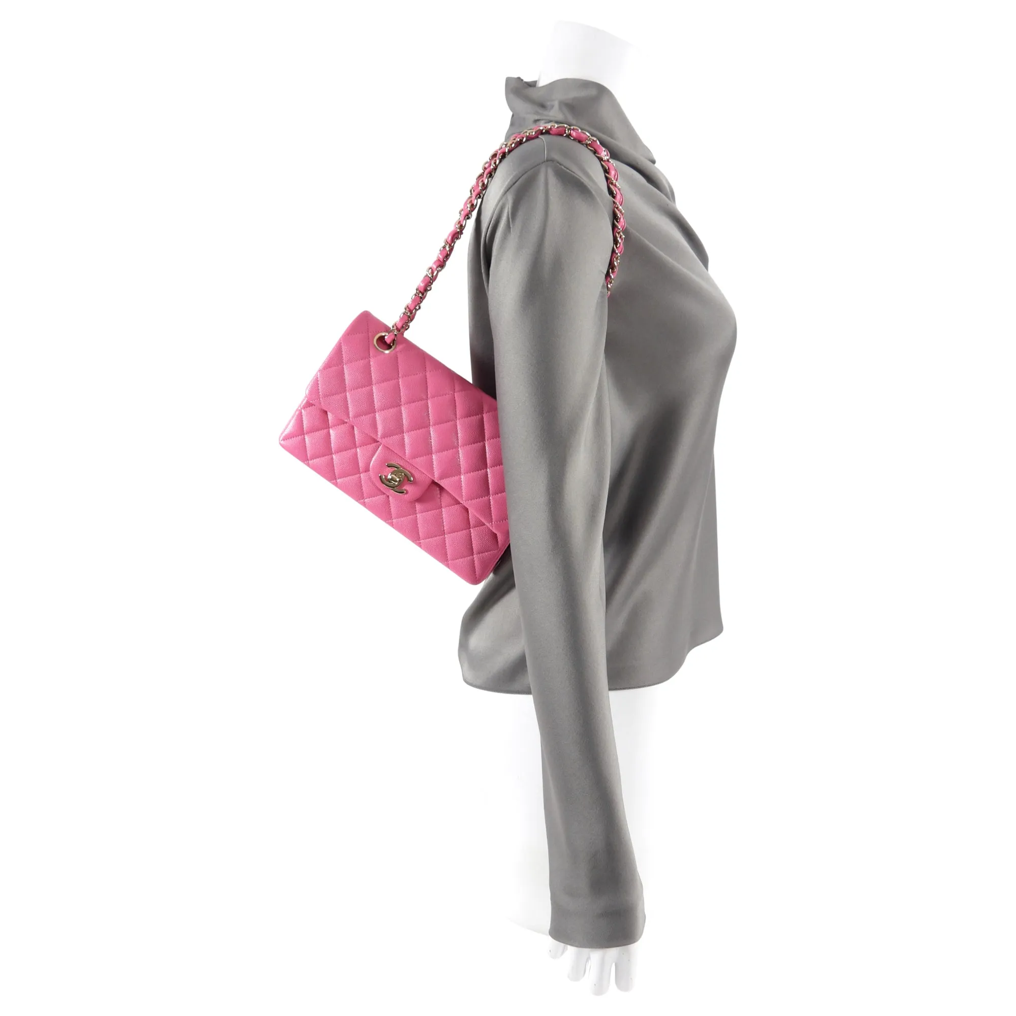 Chanel 2021 Small Pink Caviar Double Classic Flap Bag GHW