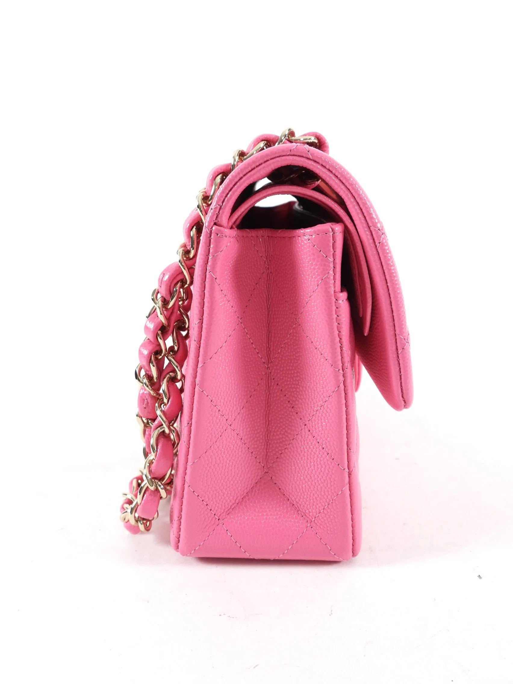 Chanel 2021 Small Pink Caviar Double Classic Flap Bag GHW