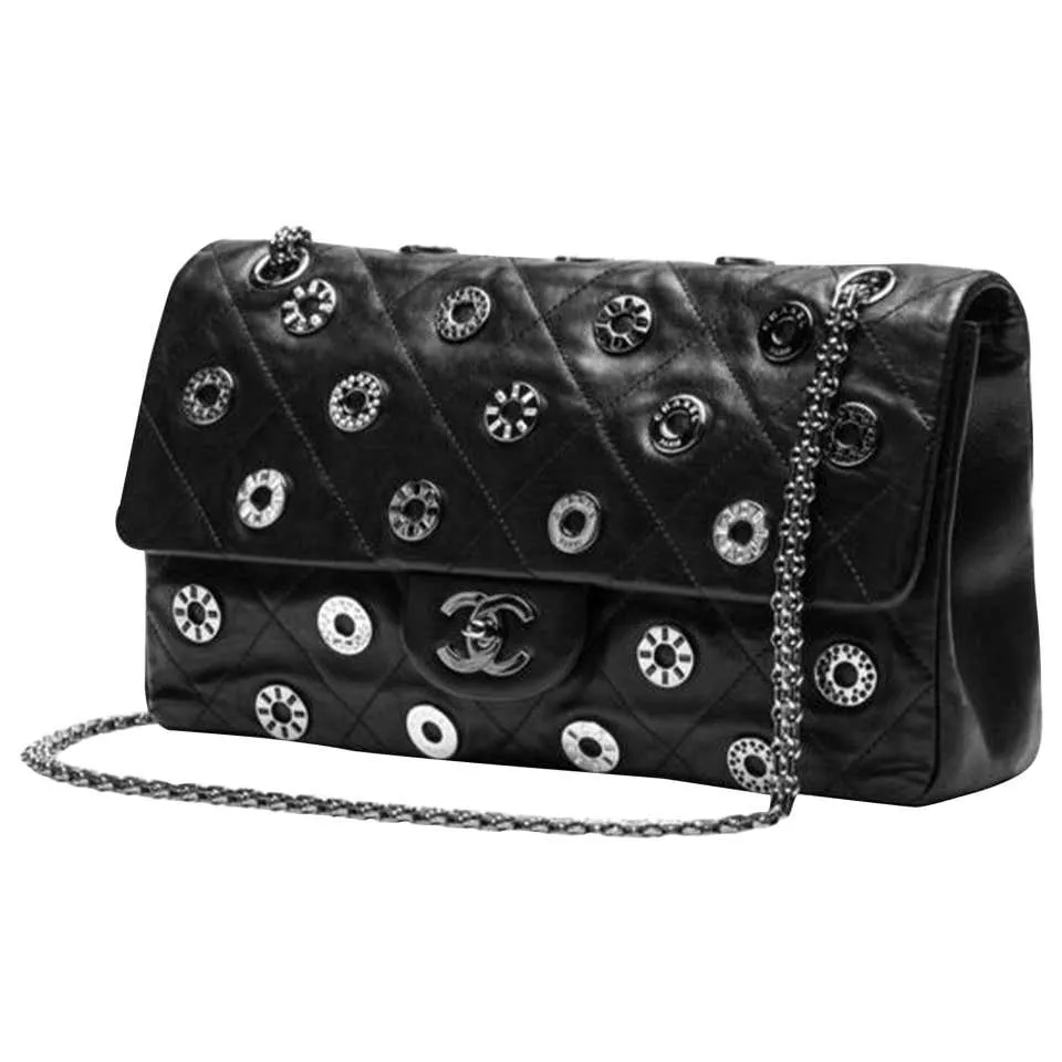 Chanel Classic Flap 2.55 Reissue Runway Rare Swarovski Lucky Charms Black Bag