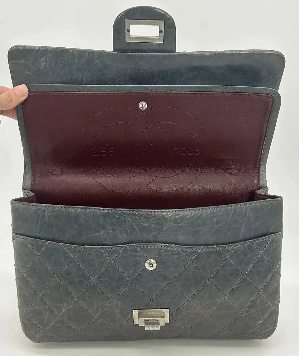Chanel Grey Aged Calfskin Anniversary 2.55 Reissue 227 Double Flap Bag
