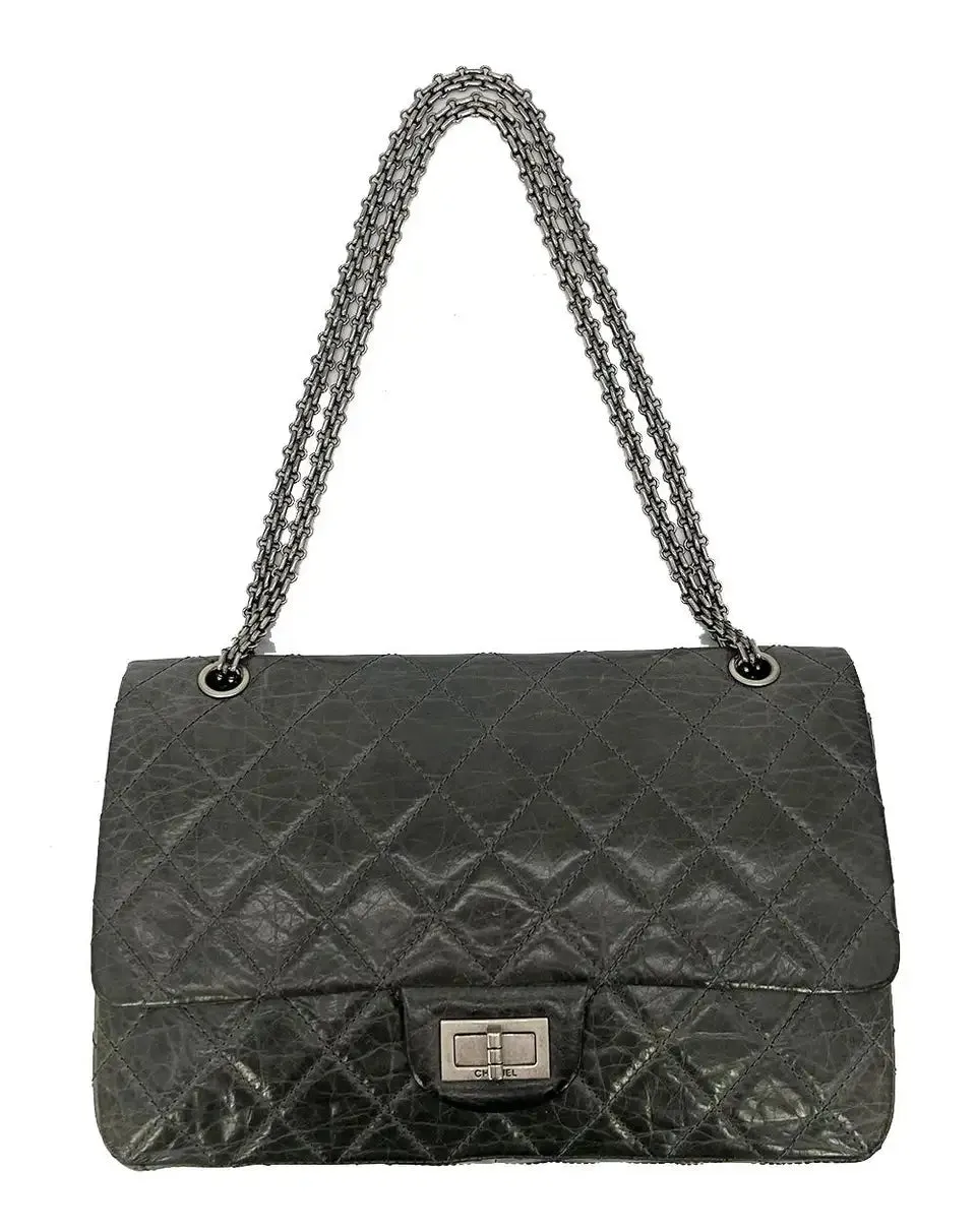 Chanel Grey Aged Calfskin Anniversary 2.55 Reissue 227 Double Flap Bag