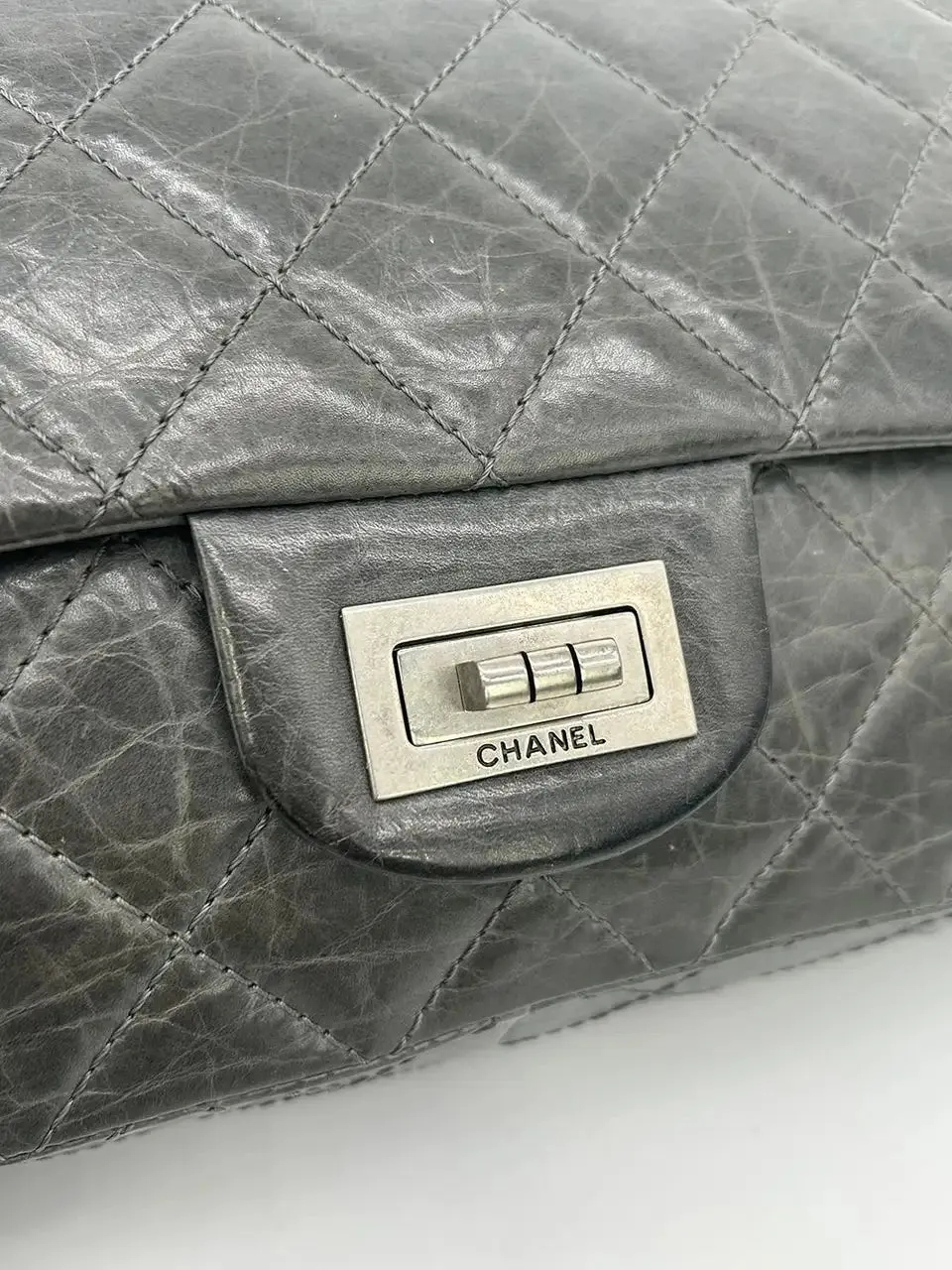 Chanel Grey Aged Calfskin Anniversary 2.55 Reissue 227 Double Flap Bag