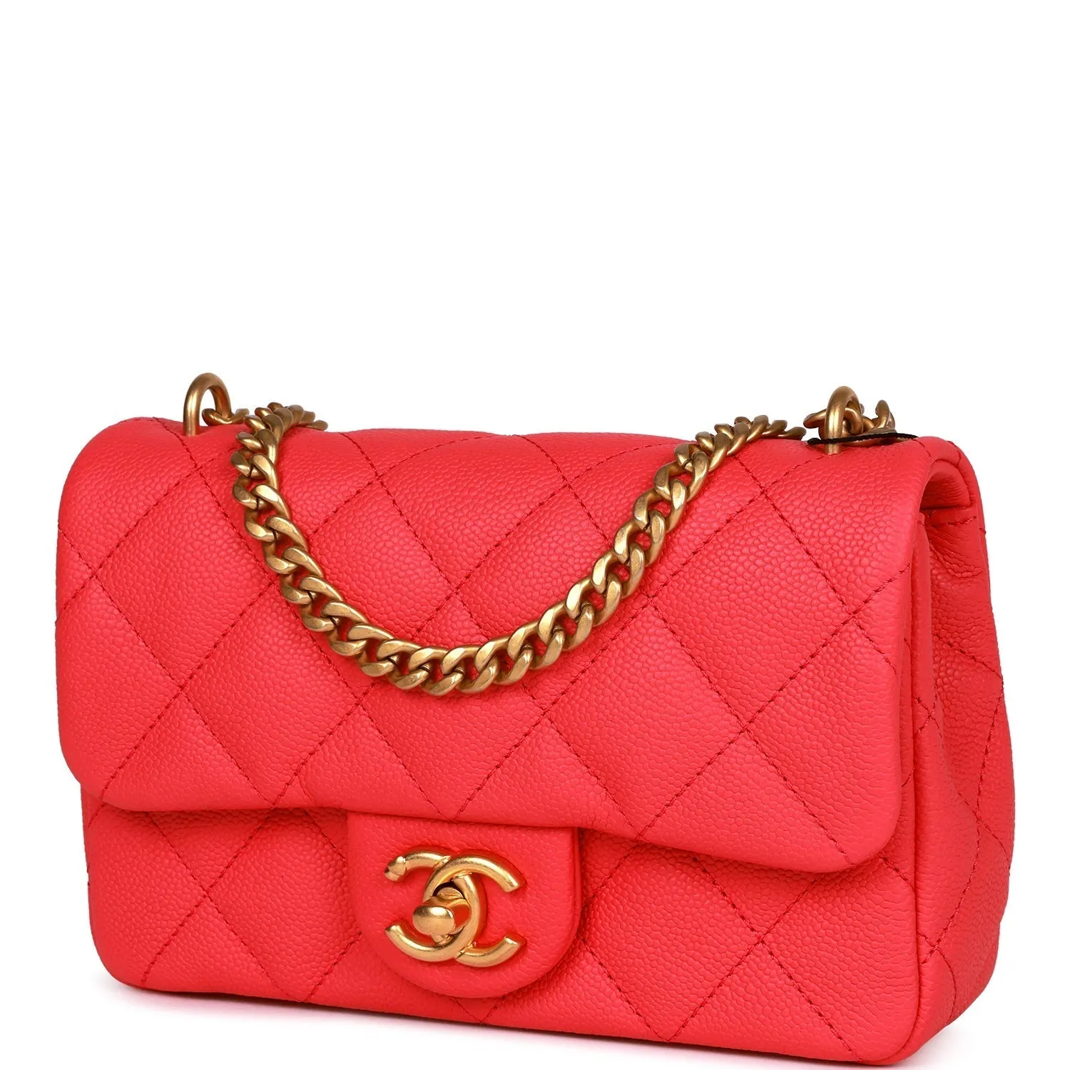 Chanel Mini Flap Bag Pink Caviar Antique Gold Hardware