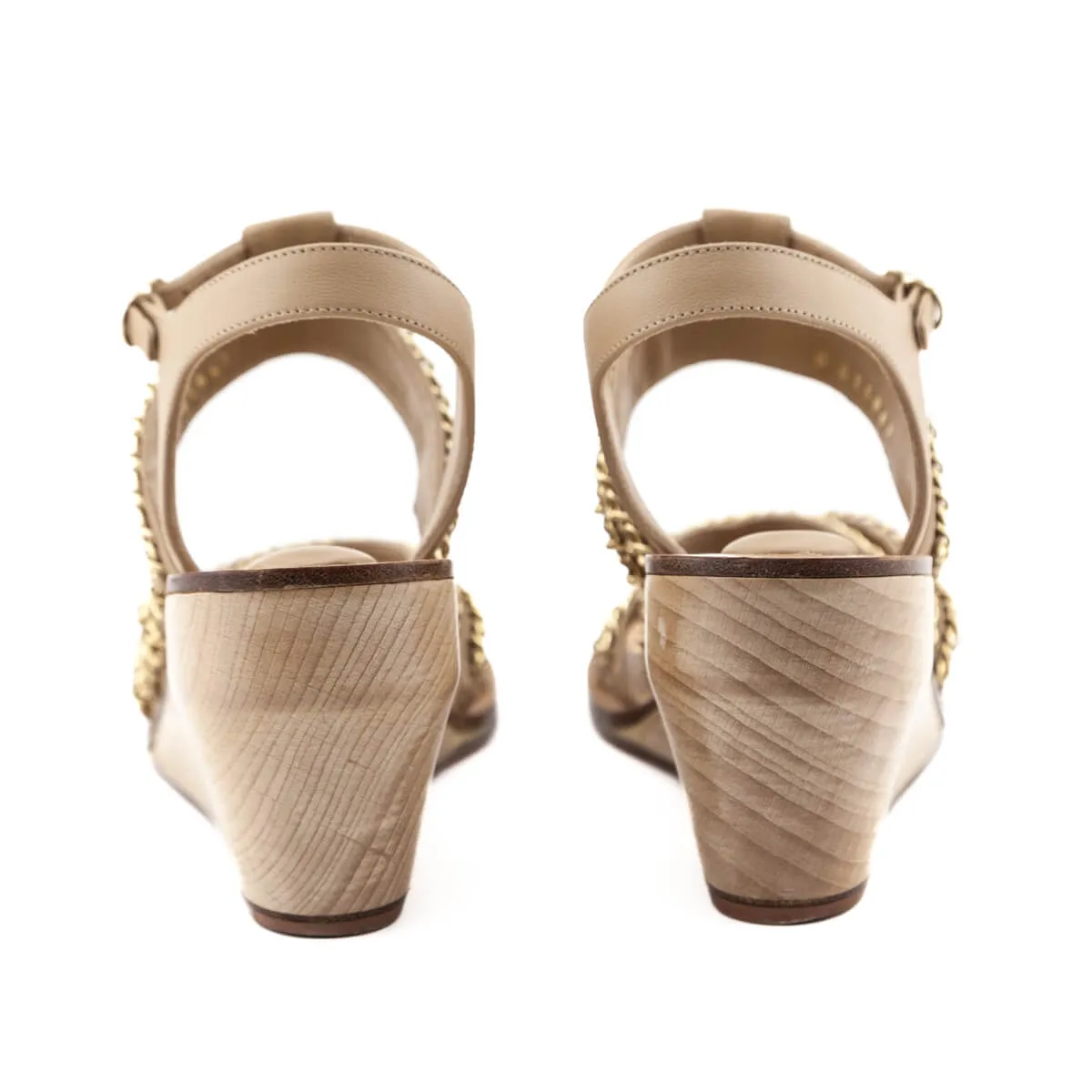 Chanel Tan Chain Accent CC Wedge Sandals Size US 7  | EU 37