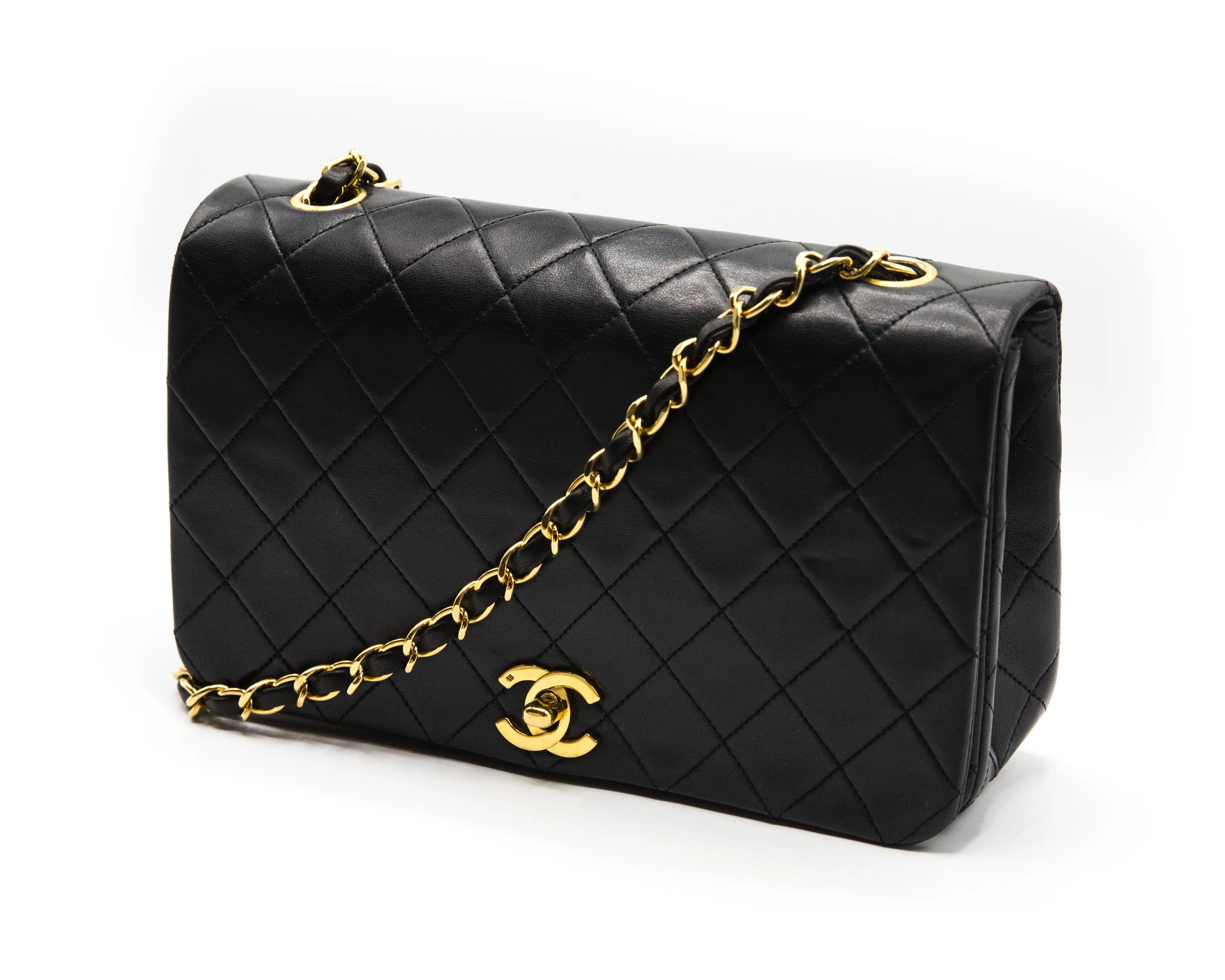 Chanel Vintage Black Lambskin Turnlock Classic Single Flap