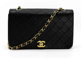 Chanel Vintage Black Lambskin Turnlock Classic Single Flap