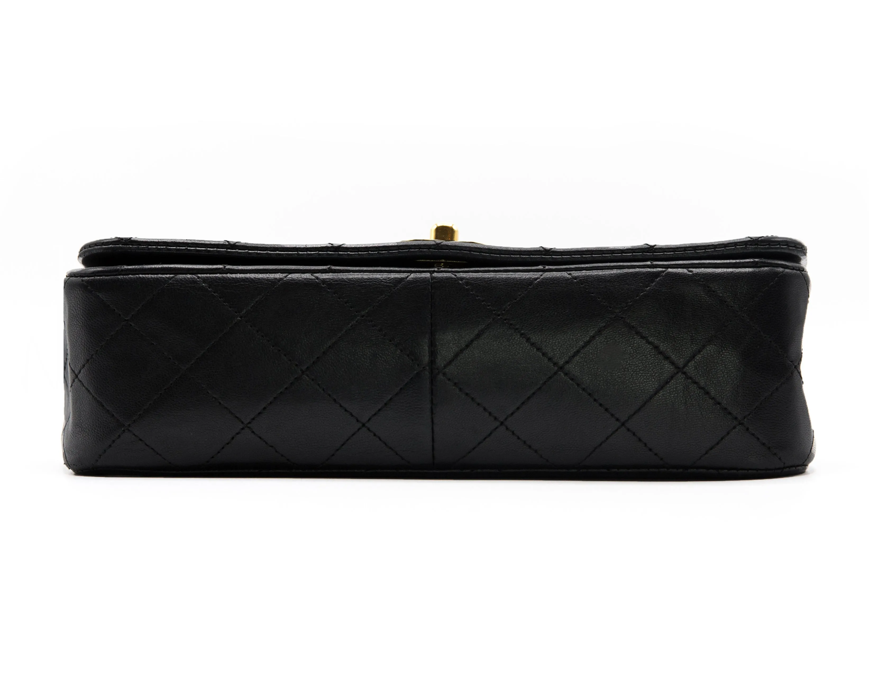 Chanel Vintage Black Lambskin Turnlock Classic Single Flap