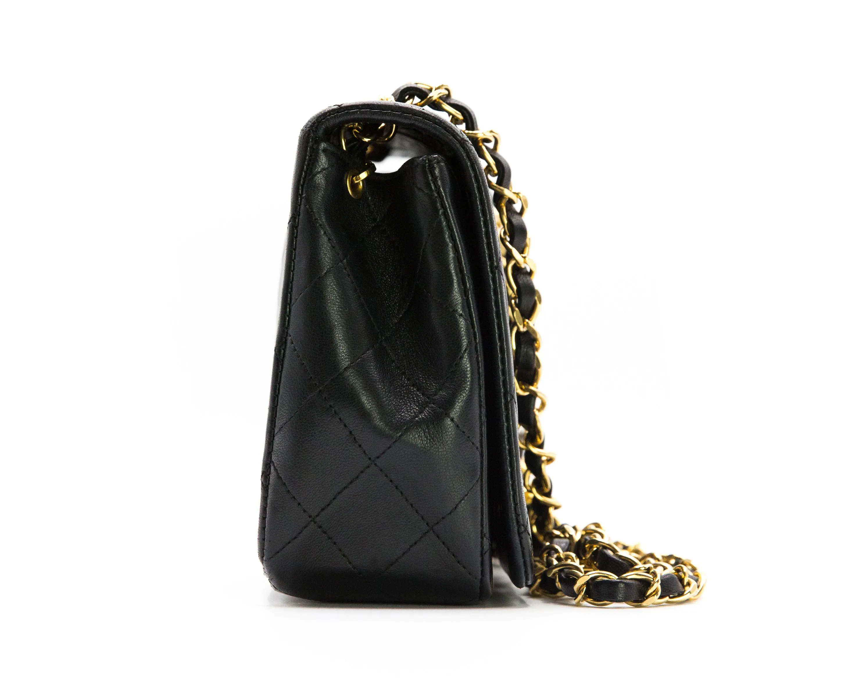Chanel Vintage Black Lambskin Turnlock Classic Single Flap