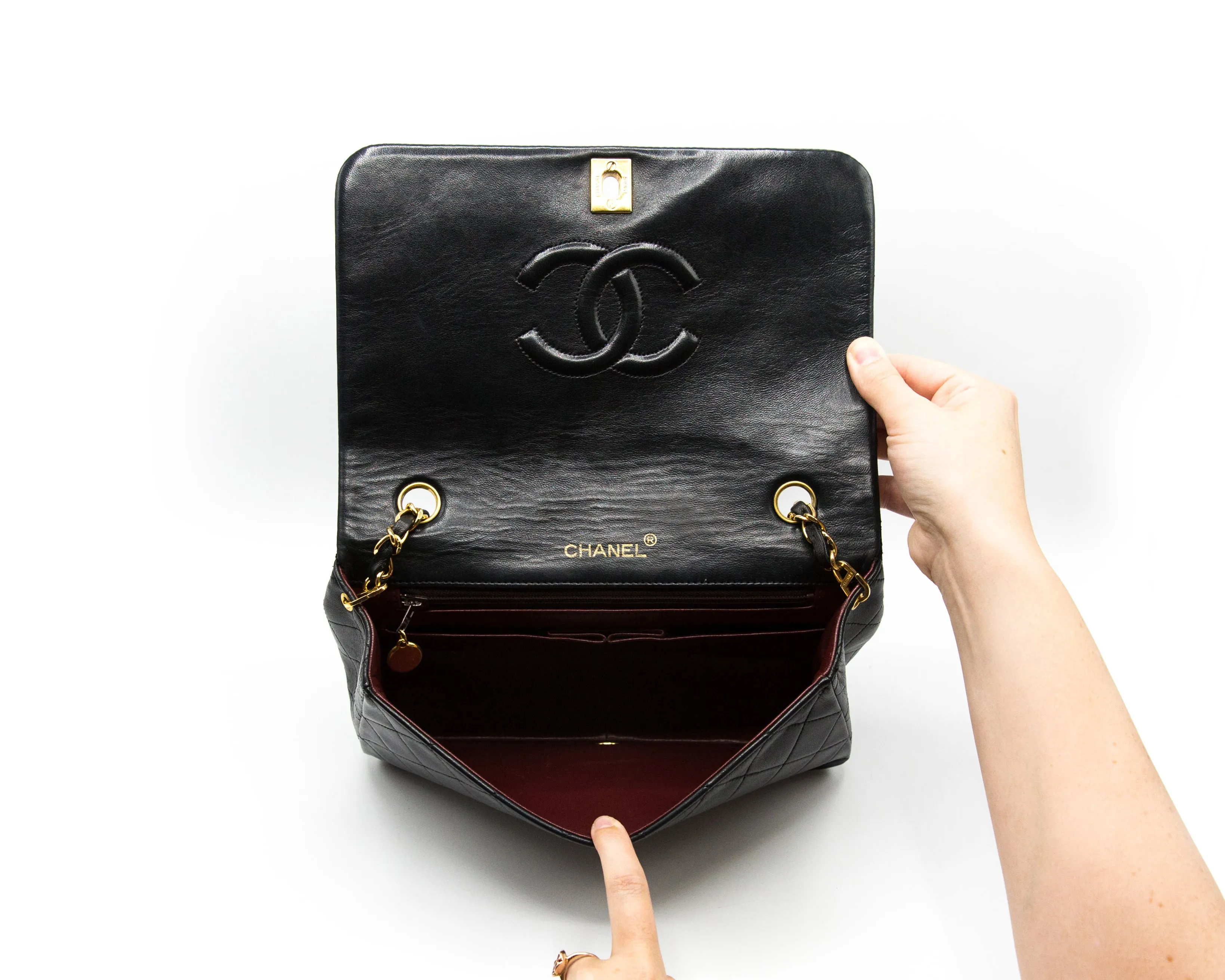 Chanel Vintage Black Lambskin Turnlock Classic Single Flap