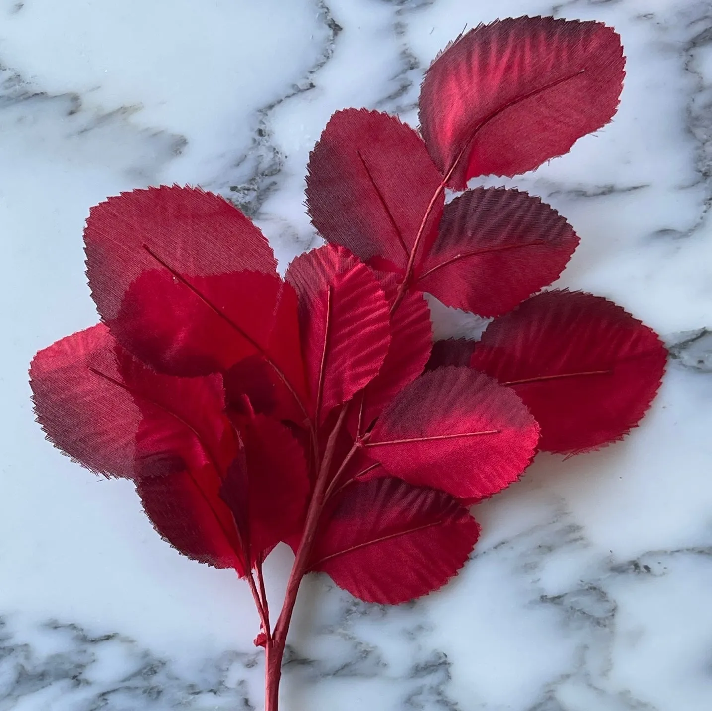 Chic Soot-Tipped Carmine Silk Leaves (Made in USA)