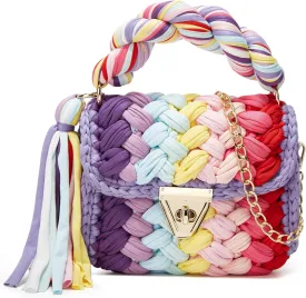 Chunky Yarn Knit Crochet Tote Purse Crossbody Bags for Women - Handwoven Evening Clutch Flap Shoulder Bag