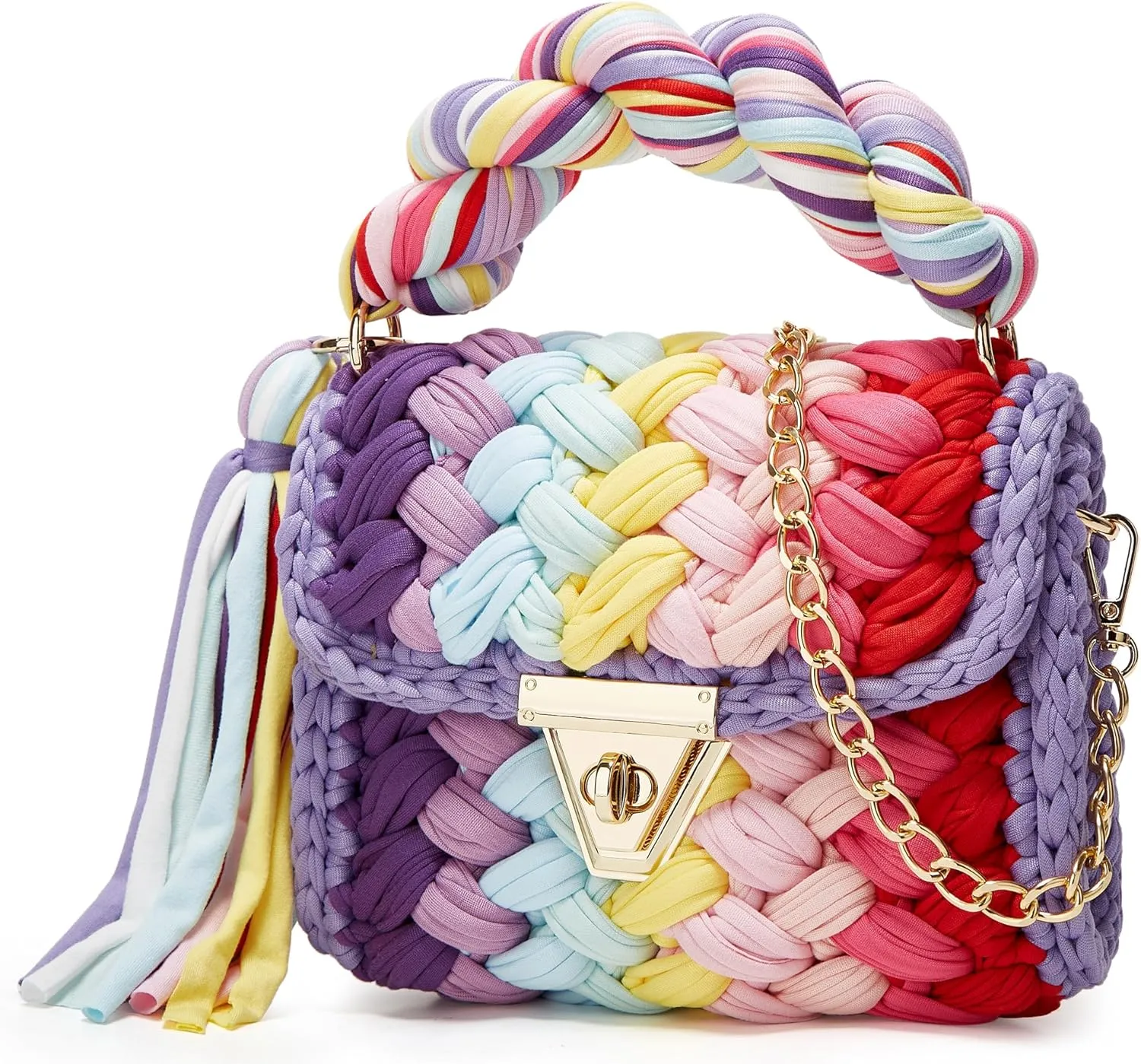 Chunky Yarn Knit Crochet Tote Purse Crossbody Bags for Women - Handwoven Evening Clutch Flap Shoulder Bag