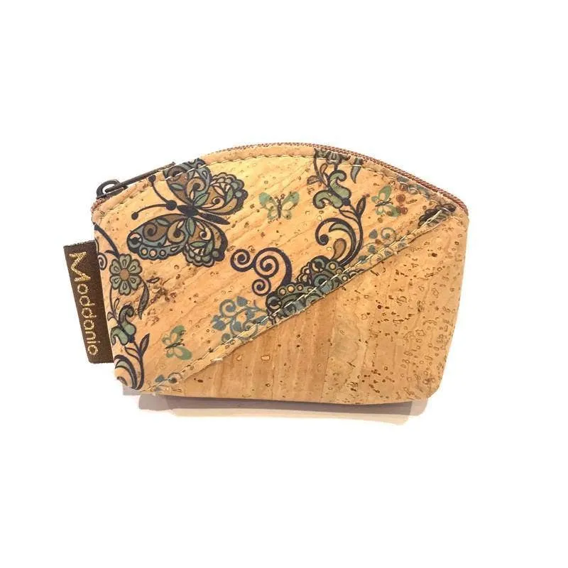 Cork Mini Coin Purse and Small Coin Pouch in a Butterfly Pattern