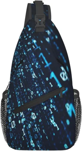 Crossbody Sling Bag for Men Women, Data Binary Code Flying Sling Backpack Shoulder Chest Bag, Anti Theft Travel Hiking Daypacks