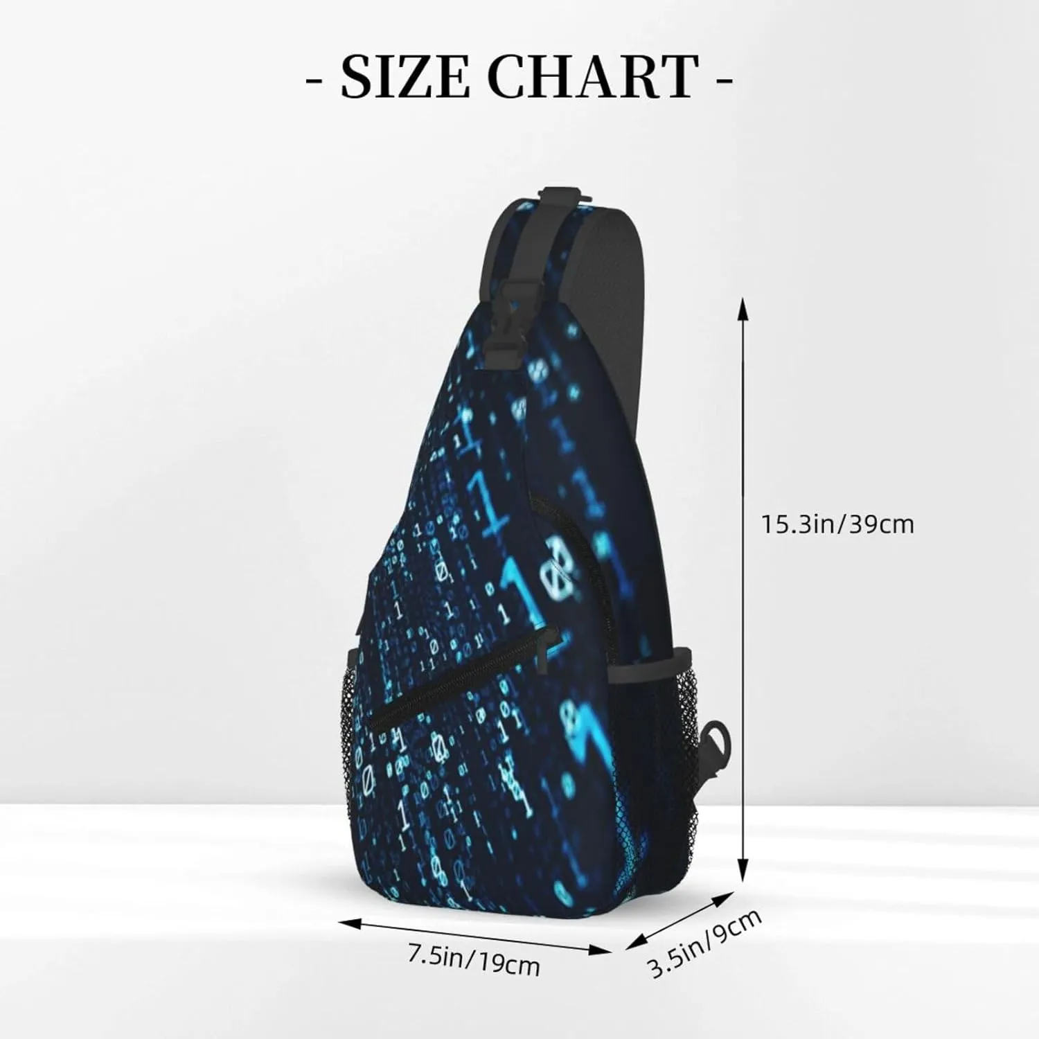 Crossbody Sling Bag for Men Women, Data Binary Code Flying Sling Backpack Shoulder Chest Bag, Anti Theft Travel Hiking Daypacks