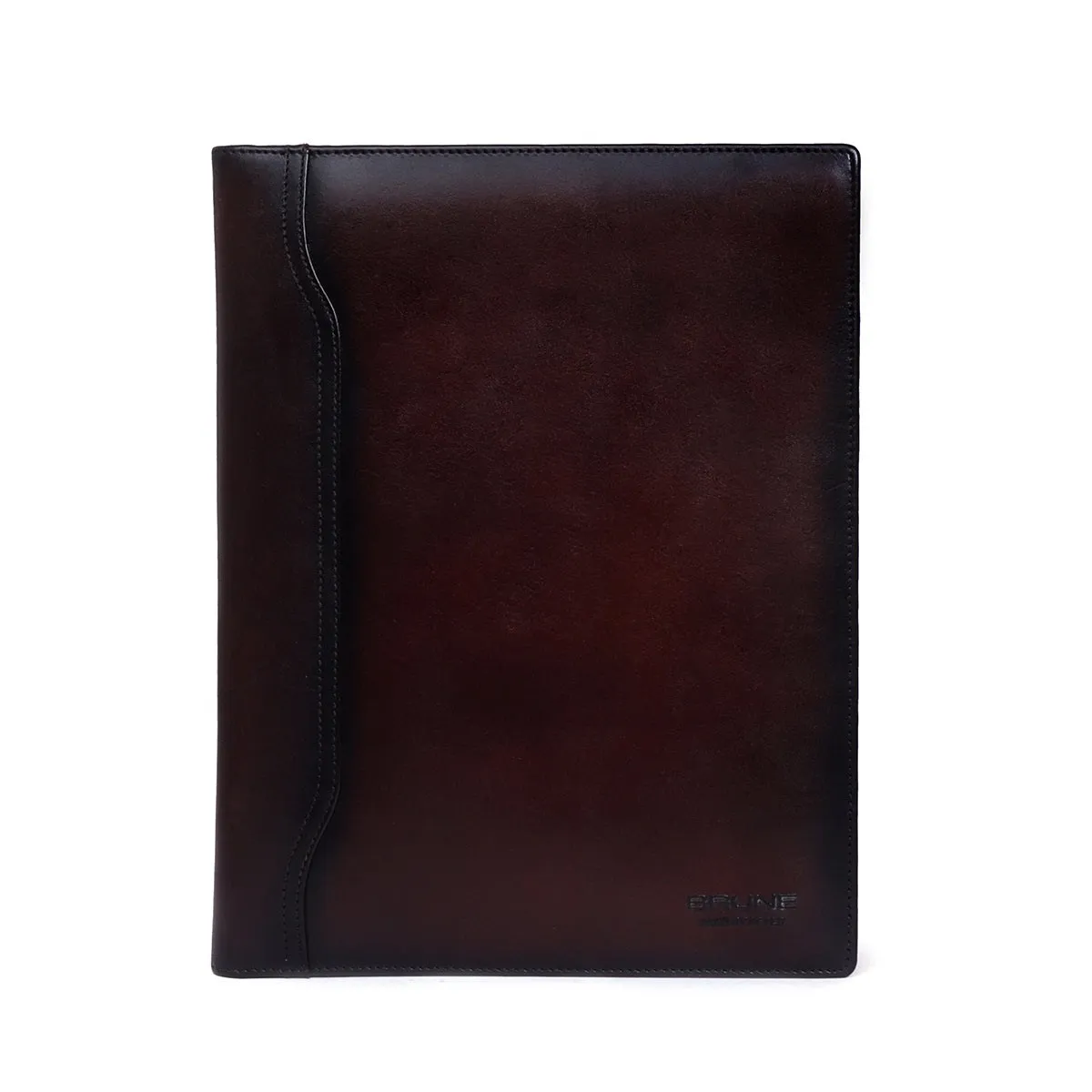 Dark Brown Bi-Fold File/Document Folder Multi Pockets Dark Burnished Effect Pattern By Brune & Bareskin