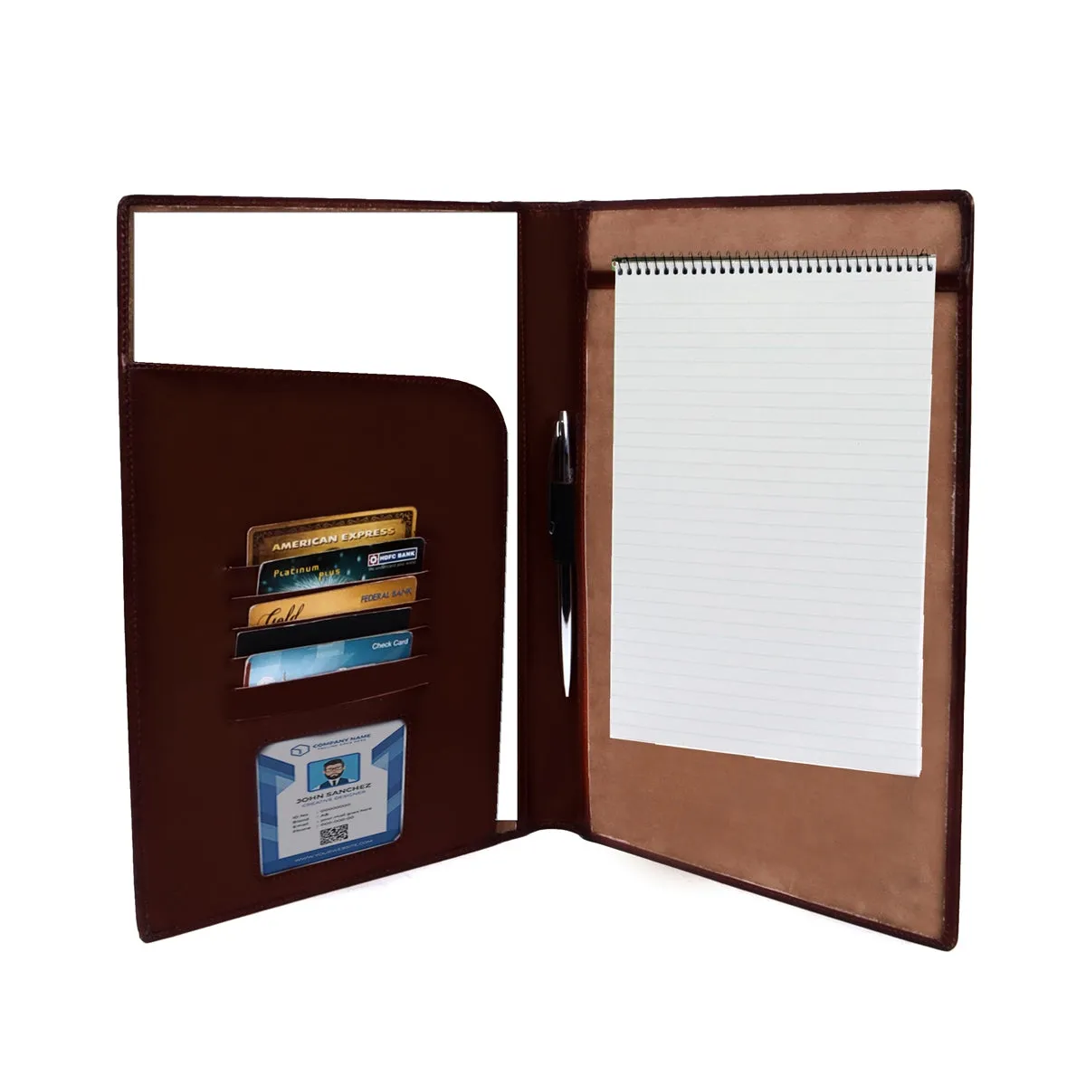 Dark Brown Bi-Fold File/Document Folder Multi Pockets Dark Burnished Effect Pattern By Brune & Bareskin