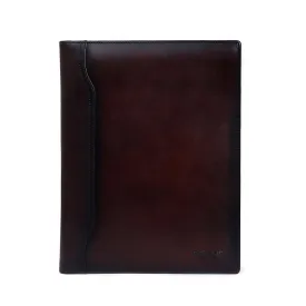 Dark Brown Bi-Fold File/Document Folder Multi Pockets Dark Burnished Effect Pattern By Brune & Bareskin
