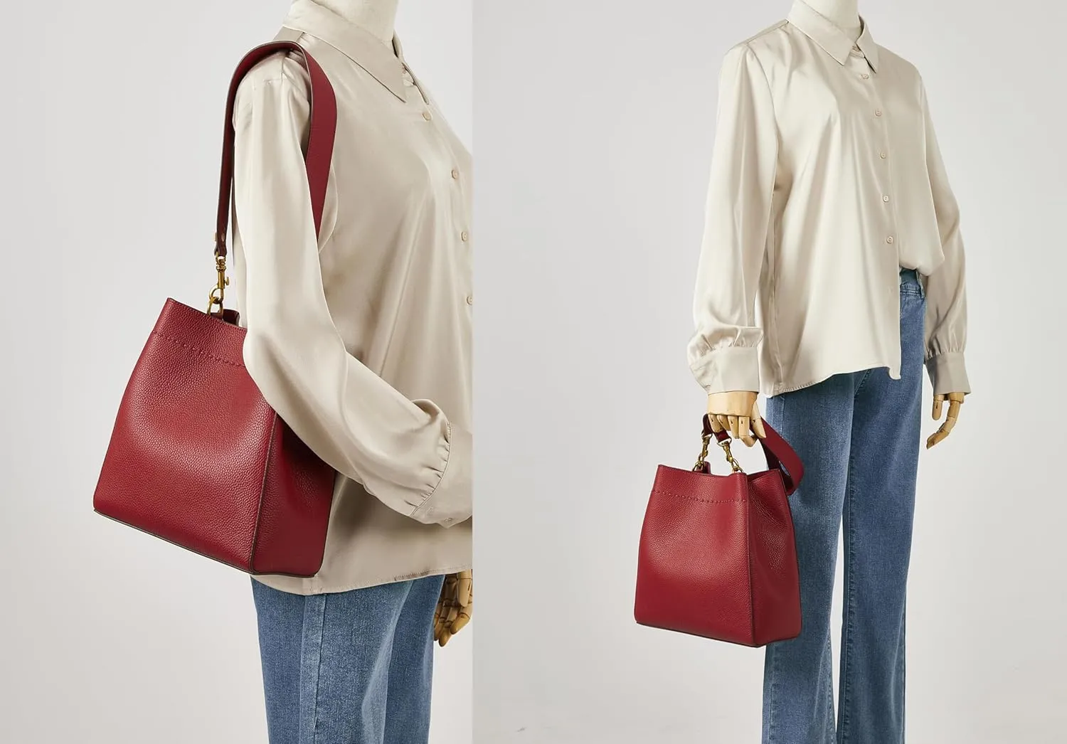 DORIS&JACKY Leather Bucket Tote Bags for Women Designer Shoulder Hobo Purse and Handbags with Detachable Wide Strap
