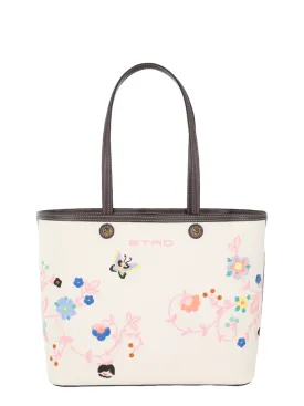 Etro Embroidered Tote Bag in Multi Beige
