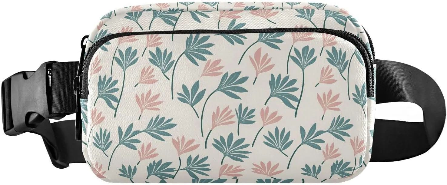 Fanny Pack Belt Bag for Women Pastel Green Palm Leaves Pattern Fashion Crossbody Bag Waist Pack Sling Backpack with Adjustable Strap