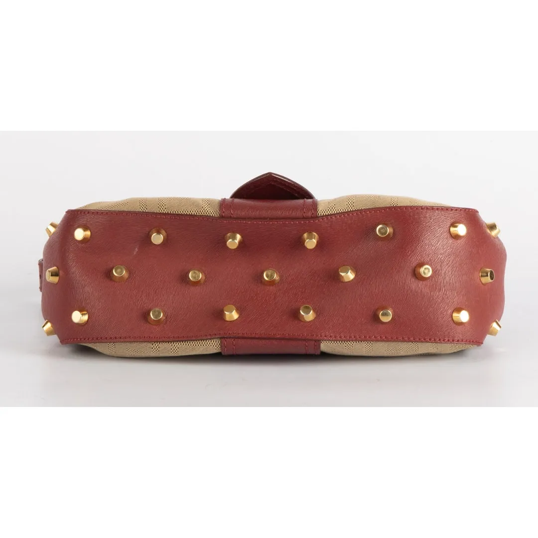 Fendi Beige/Red Zucca Canvas and Leather Baguette Shoulder Bag