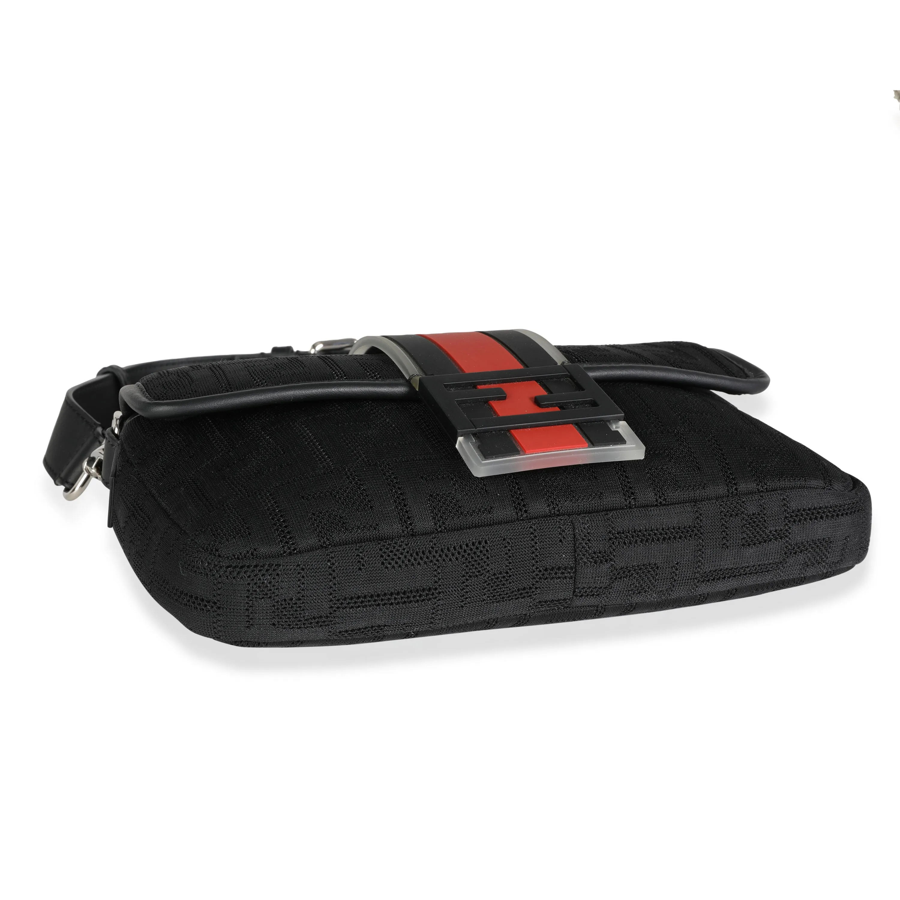 FENDI Black Neoprene & Leather Baguette Messenger Bag